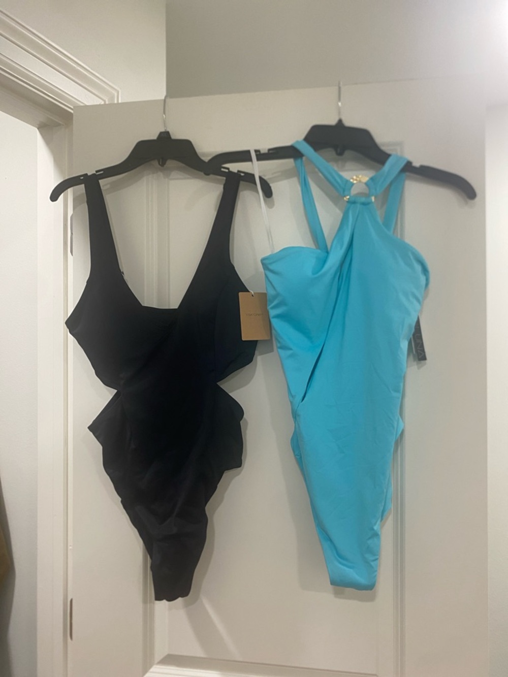 Bundle swim Black Cutout One-Piece & Bright Turquoise Halter One-Piece Swimsuits
